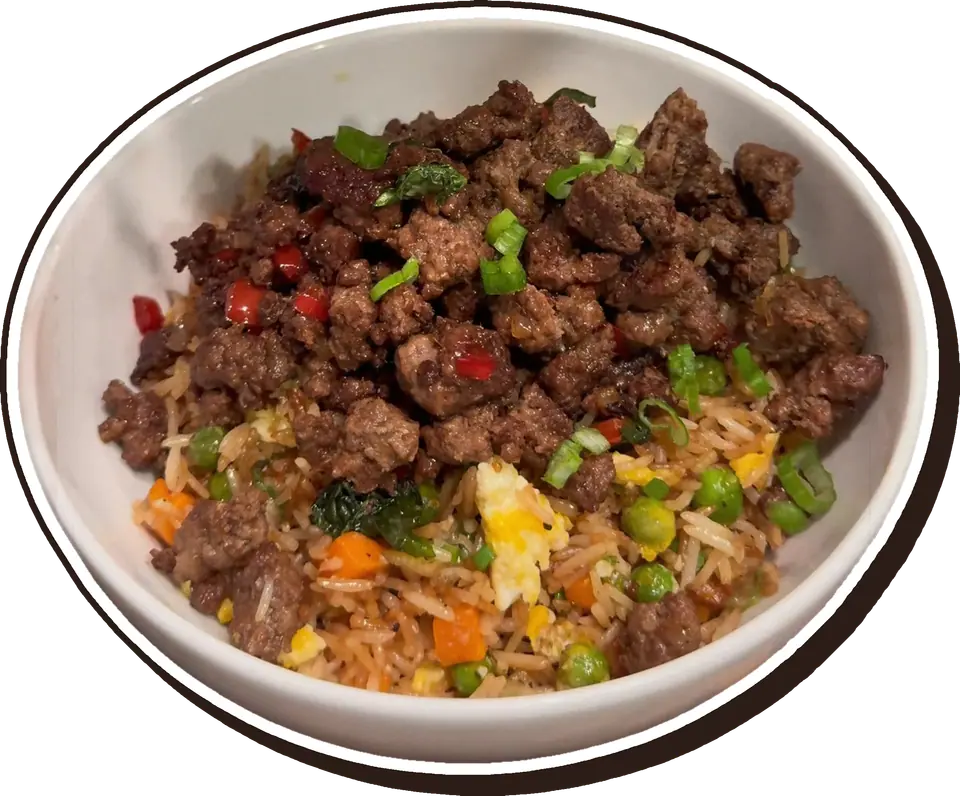 Arroz frito con ternera picada