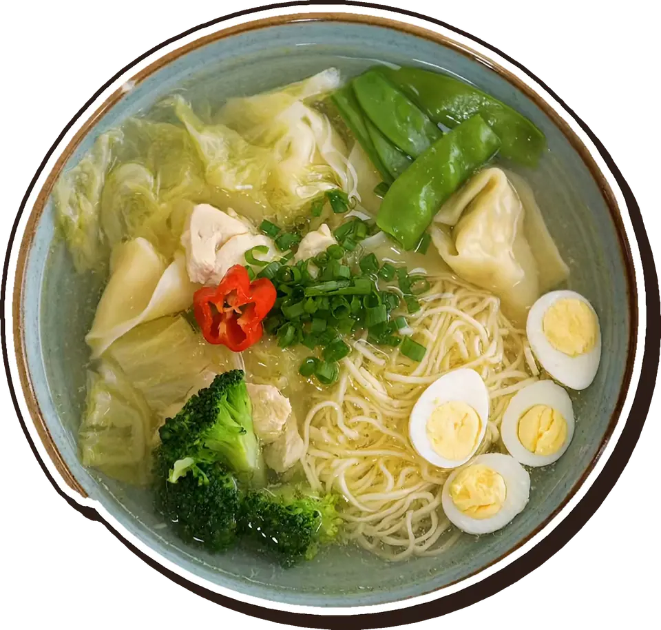 Sopa wonton de pollo (sopa wantán)